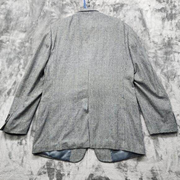 Travelsmith Sport Coat Mens 42L Black White Blue Silk Tweed Houndstooth Blazer - Picture 3 of 13